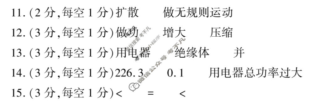 学林教育 2022~2023学年度第一学期九年级期末调研试题(卷)物理A(北师大版)答案