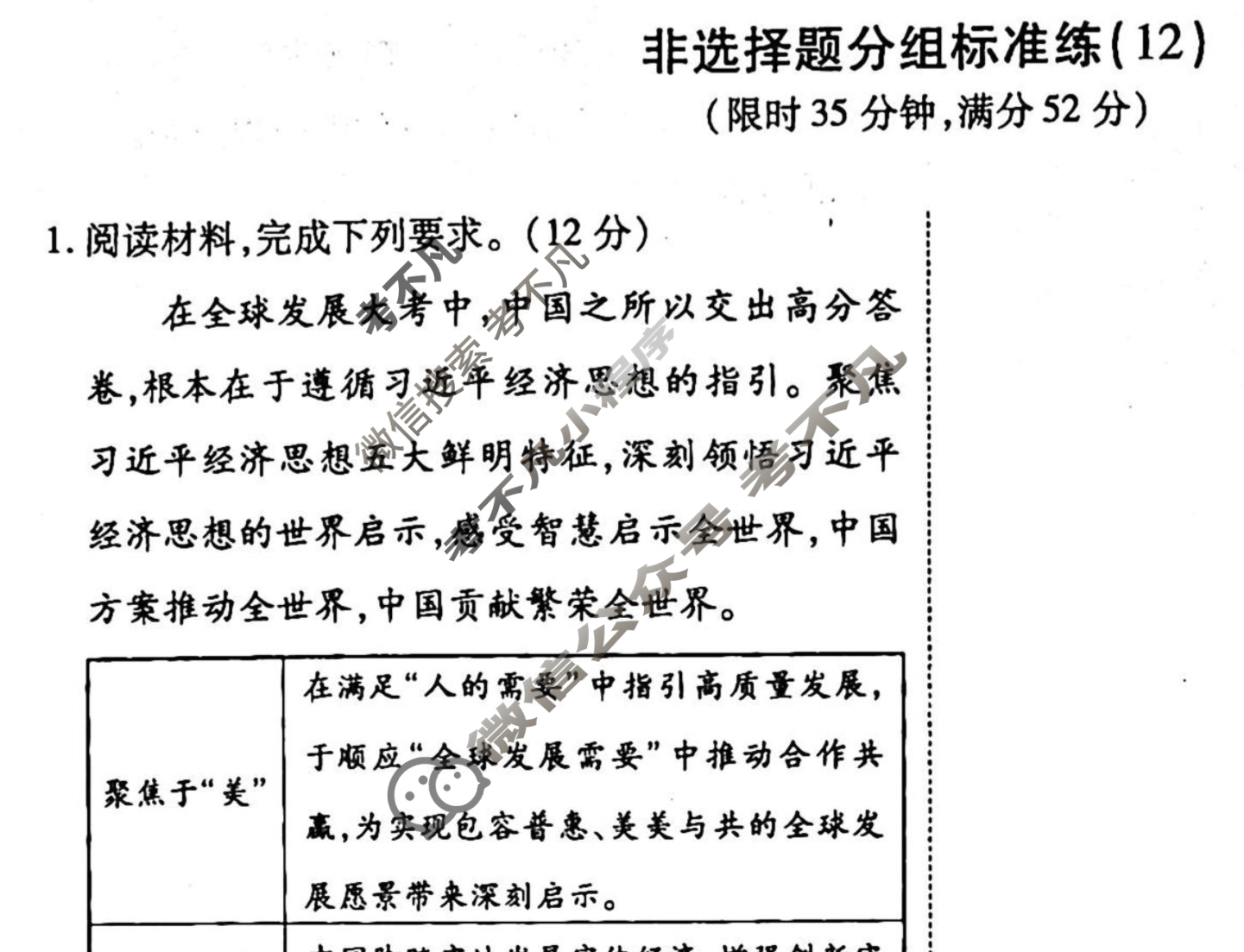 2022-2023衡水金卷先享题 高考备考 专项提分卷[新教材] 思想政治 非选择题分组标准练(12)试题