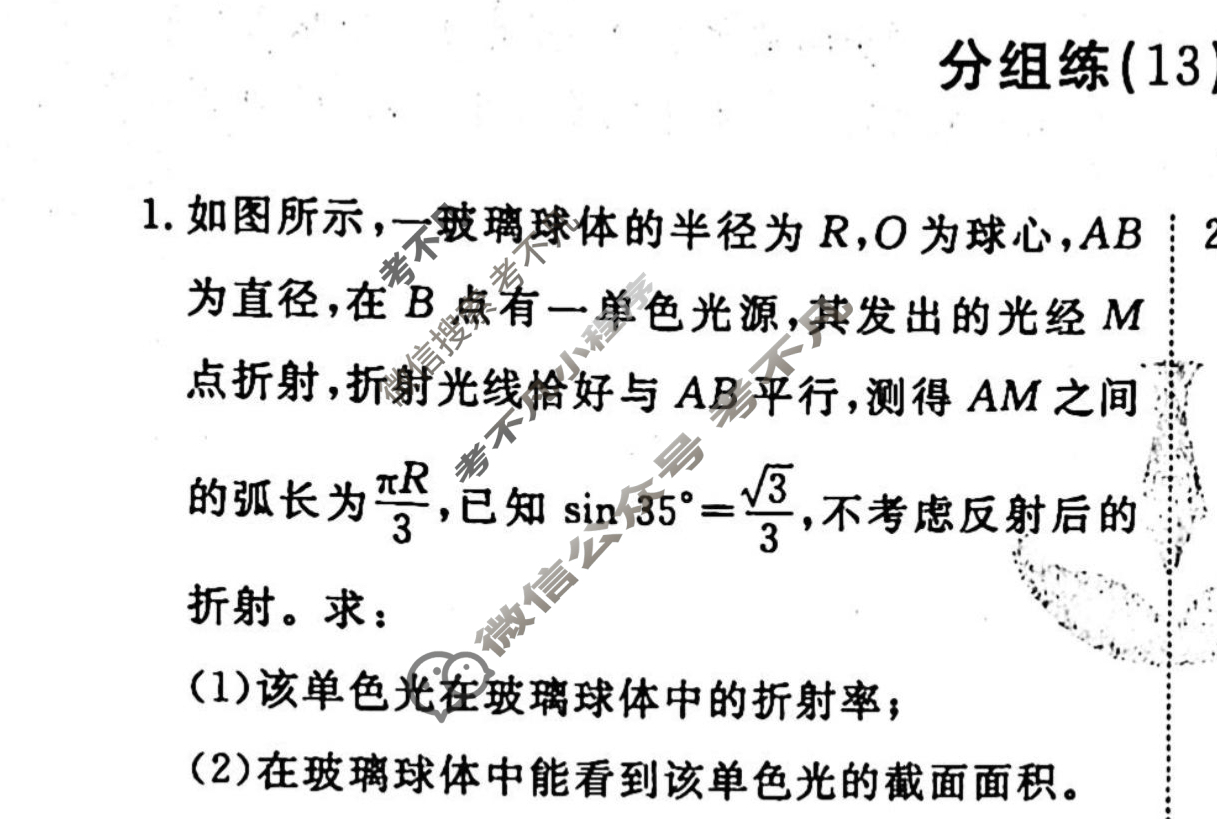 2022-2023学年衡水金卷先享题 专项分组练[江苏专版]物理 高考大题分组练(13)试题