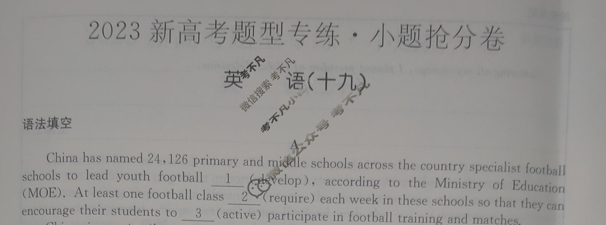 2023高考题型专练·小题抢分卷[新高考(新教材)]英语B(十九)19试题