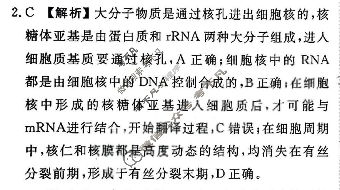 2023届衡水金卷先享题 信息卷[河北专版]生物学(六)6答案