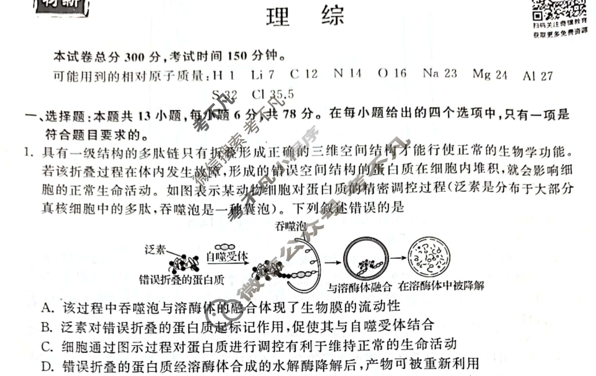 衡中同卷 2022-2023学年度下学期高三年级四调考试[新教材版]理综试题