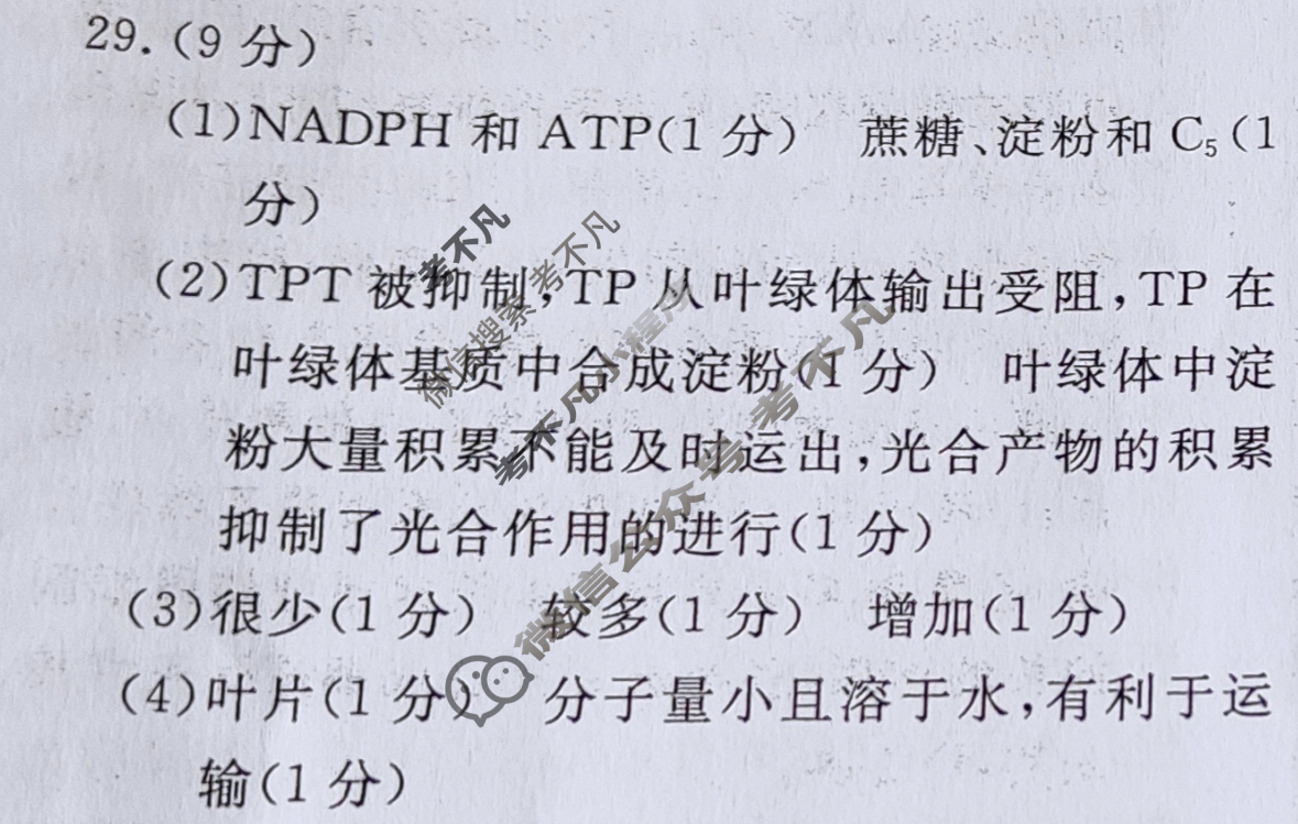 2023年普通高等学校招生统一考试 临门押题卷 S3(一)1理科综合答案