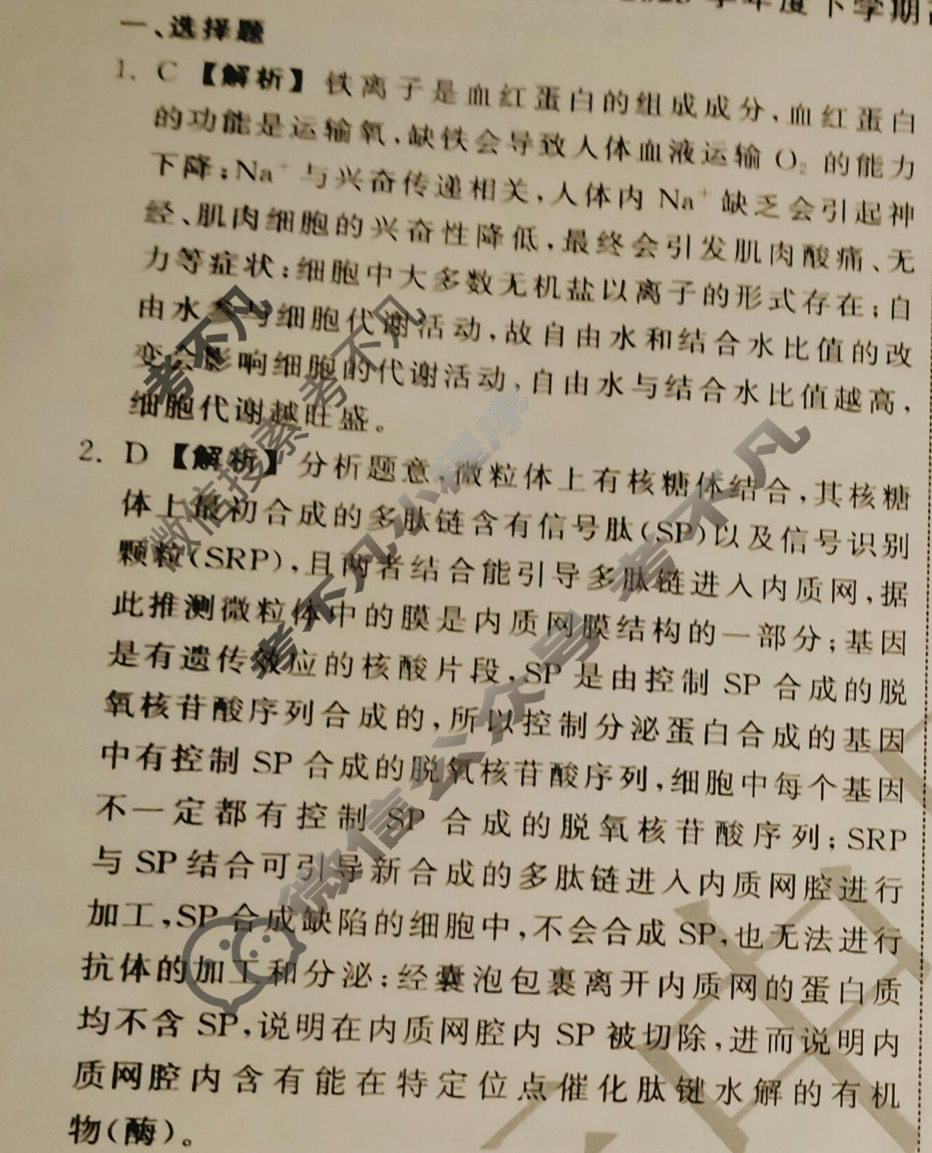 衡中同卷 2022-2023学年度下学期高三年级四调考试[新教材(无角标)]生物答案