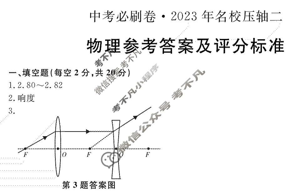 [中考必刷卷]2023年名校压轴卷二物理答案