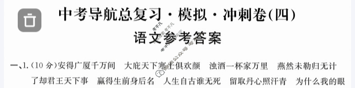 2023中考导航总复习·模拟·冲刺·二轮模拟卷(四)4语文答案