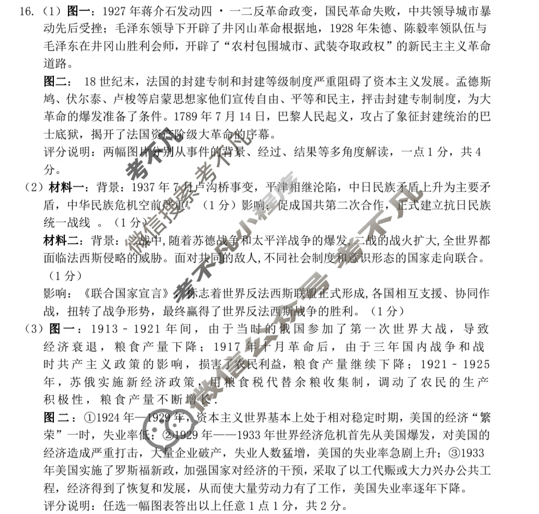 山西省2023年度初中学业水平考试模拟考场[摸底卷]历史答案