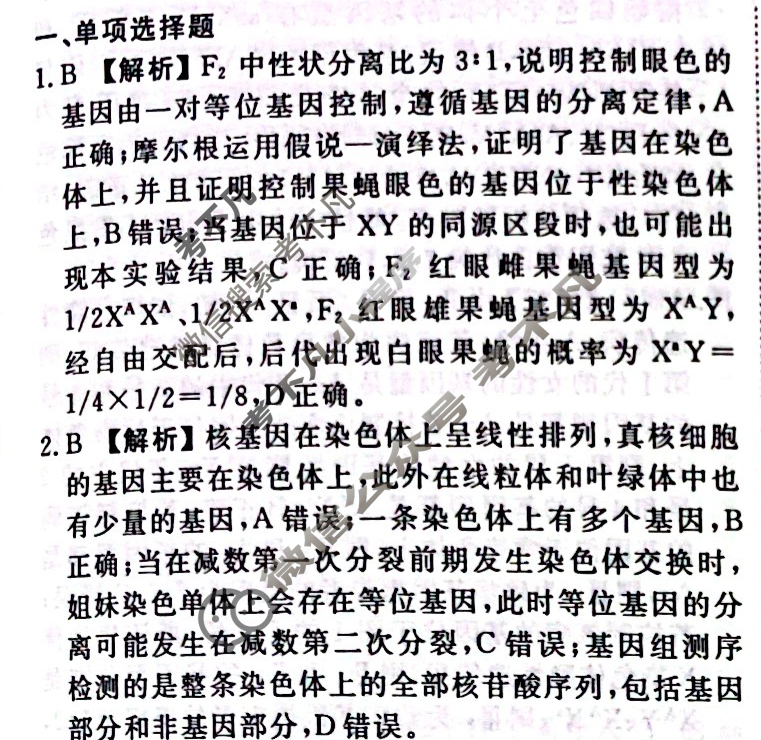 2023-2024衡水金卷先享题 高三一轮复习40分钟周测卷[江苏专版]生物学(十三)13答案