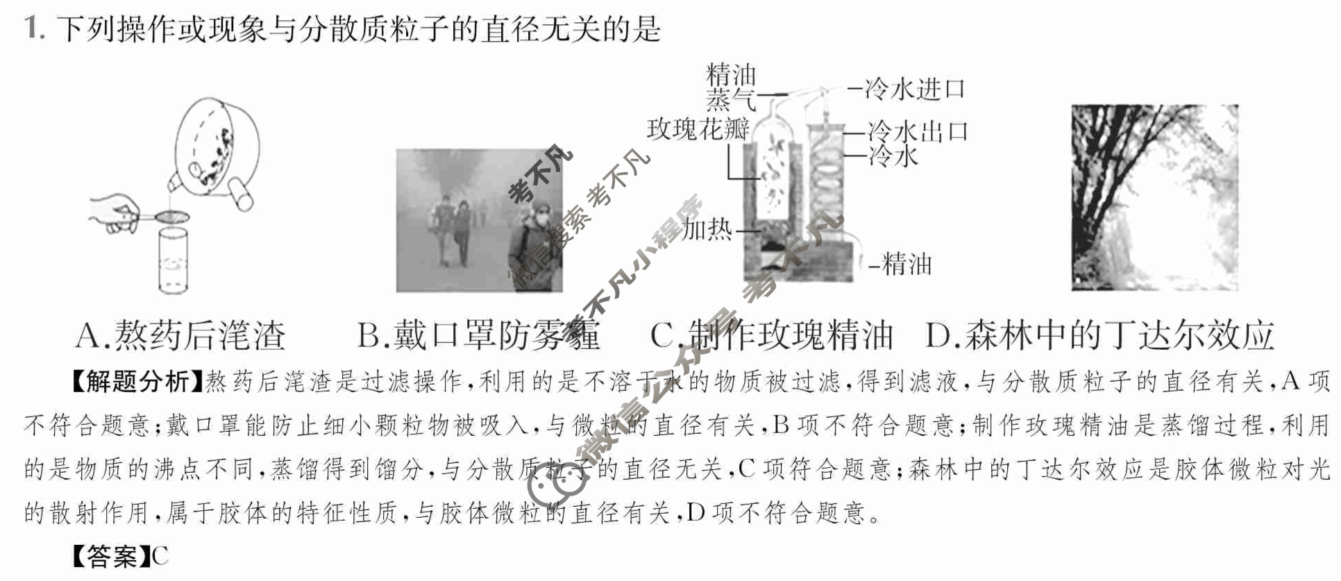 2024年全国100所名校高三AB测试示范卷[24·G3AB(新教材老高考)·化学-R-必考-Y]化学(一)1答案