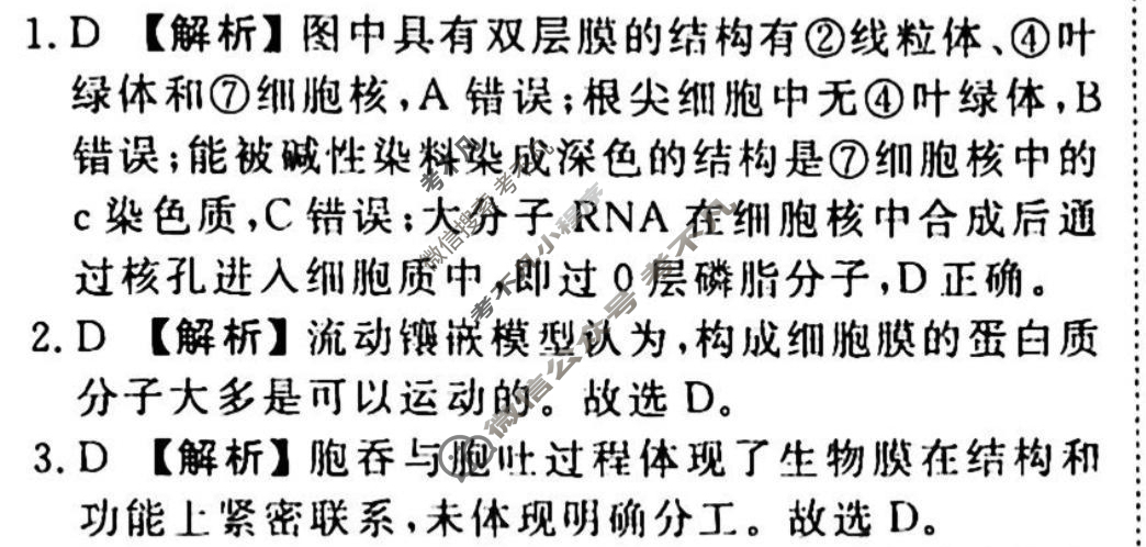 2023-2024衡水金卷先享题 高三一轮复习40分钟周测卷[湖南专版]生物学(三)3答案