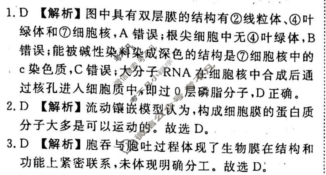 2023-2024衡水金卷先享题 高三一轮复习40分钟周测卷[重庆专版]生物学(三)3答案