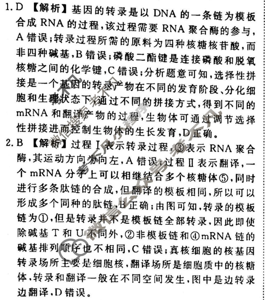2023-2024衡水金卷先享题 高三一轮复习40分钟周测卷[JJ]生物(十四)14答案