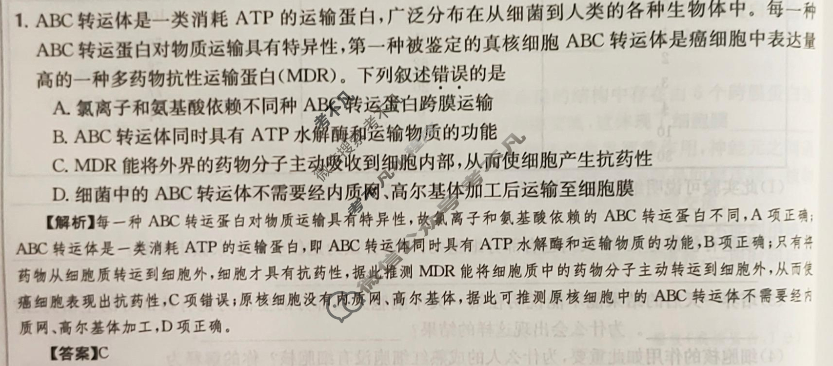 2024年高三第一轮复习周测卷[24·G3ZCJ·生物-R-必考-SX]生物(四)4答案