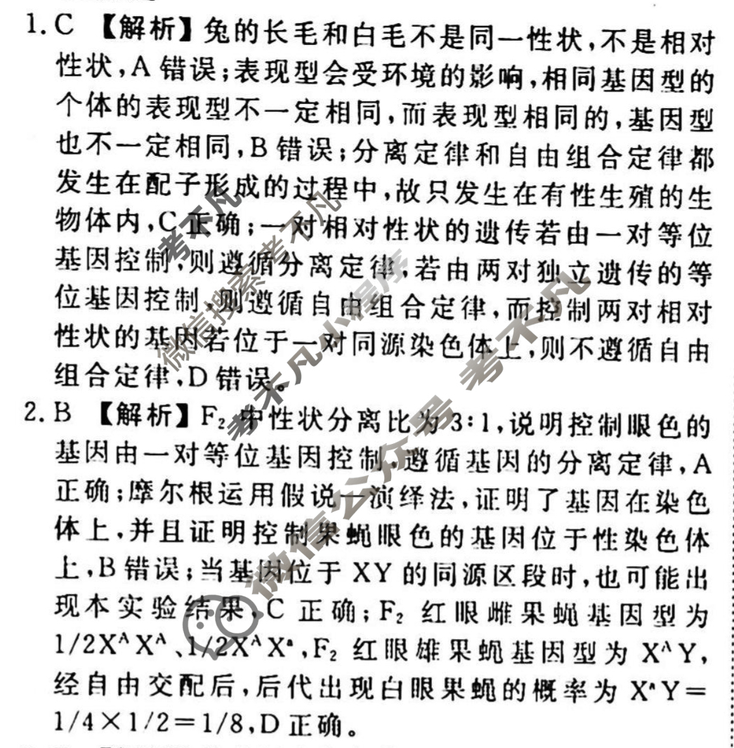 2023-2024衡水金卷先享题 高三一轮复习40分钟周测卷[JJ]生物(十一)11答案