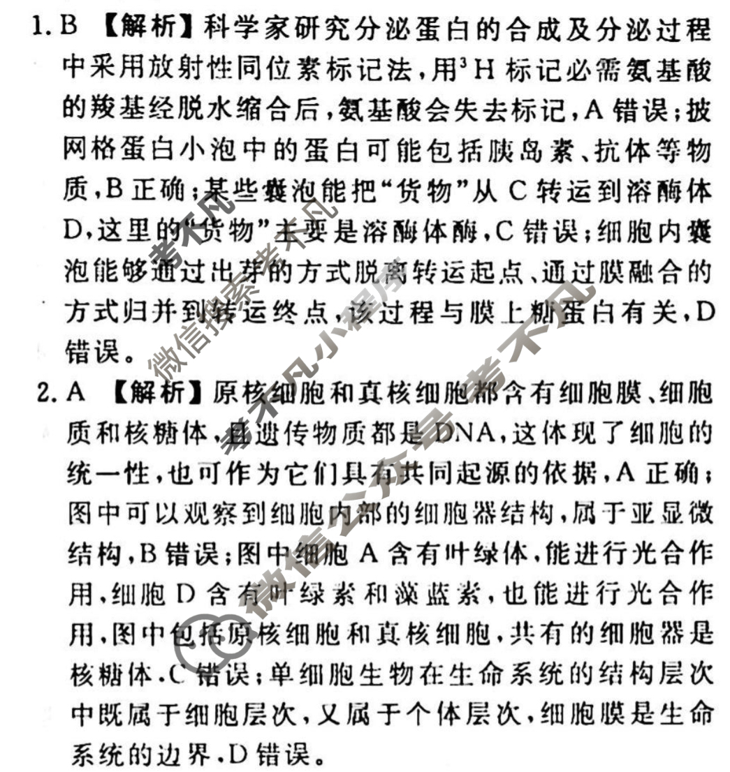 2023-2024衡水金卷先享题 高三一轮复习40分钟周测卷[JJ]生物(四)4答案