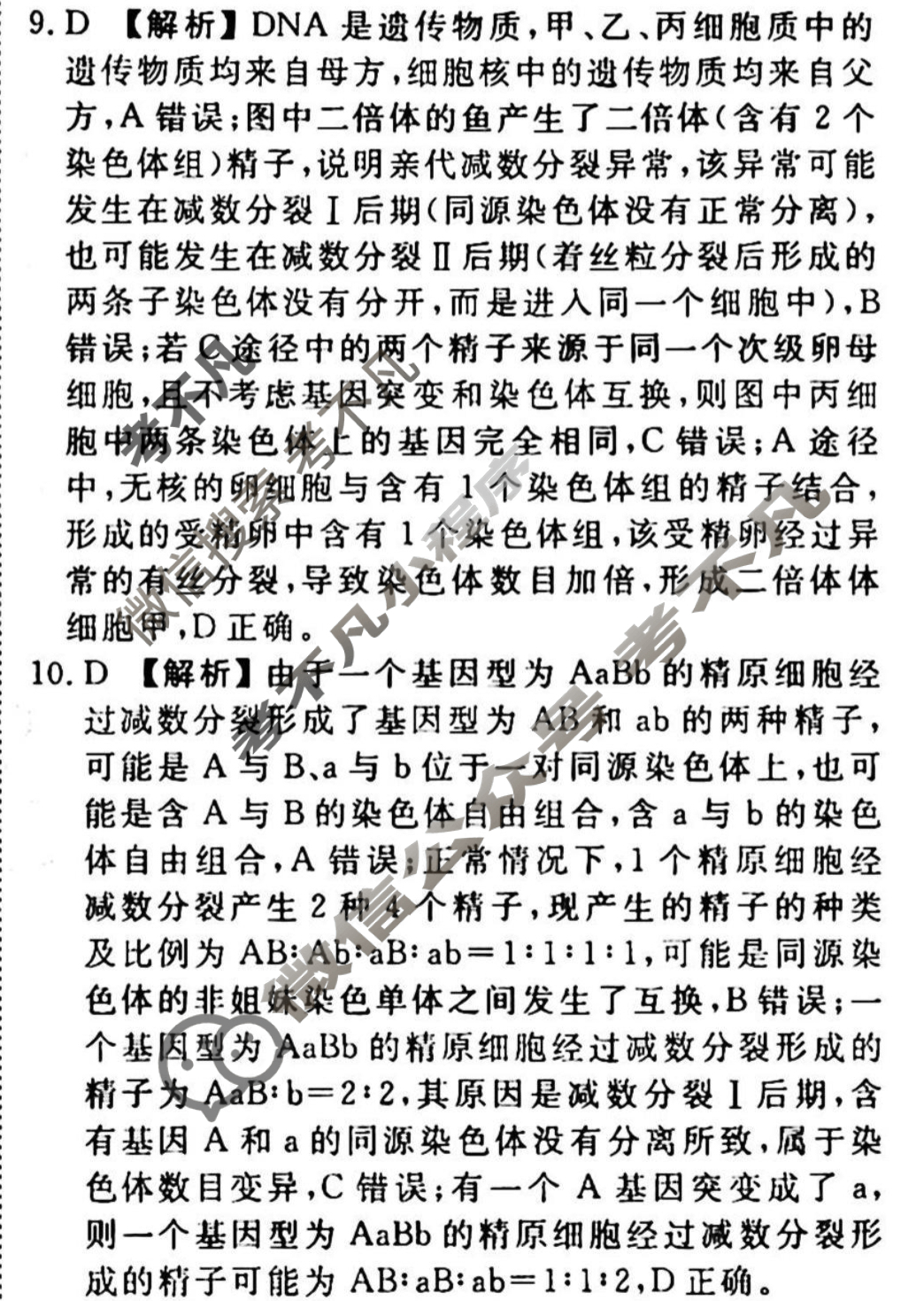 2023-2024衡水金卷先享题 高三一轮复习周测卷[新教材]生物(十一)11答案