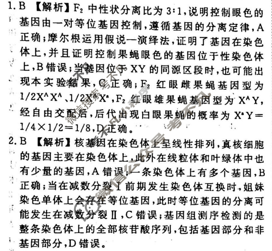 2023-2024衡水金卷先享题 高三一轮复习40分钟周测卷 生物学·SWX(十二)12答案