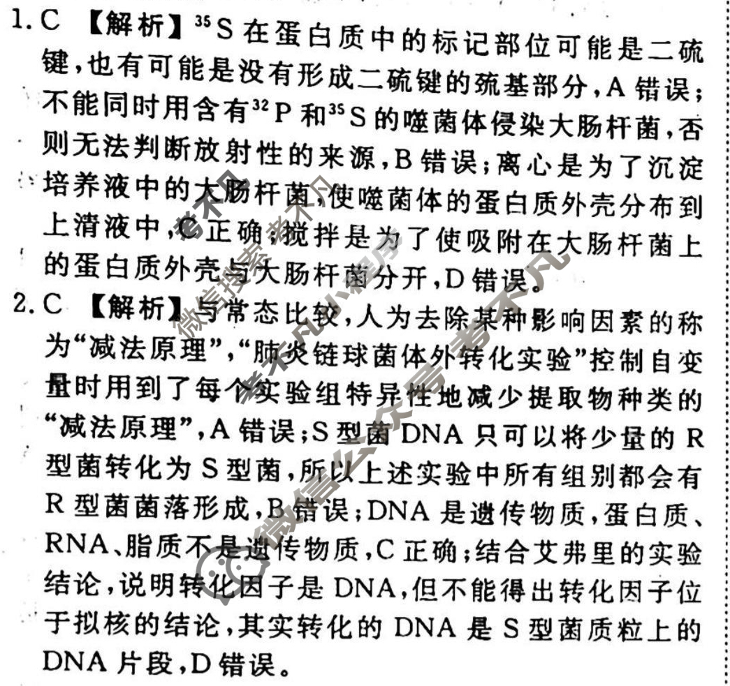 2023-2024衡水金卷先享题 高三一轮复习40分钟周测卷 生物学·SWX(十三)13答案