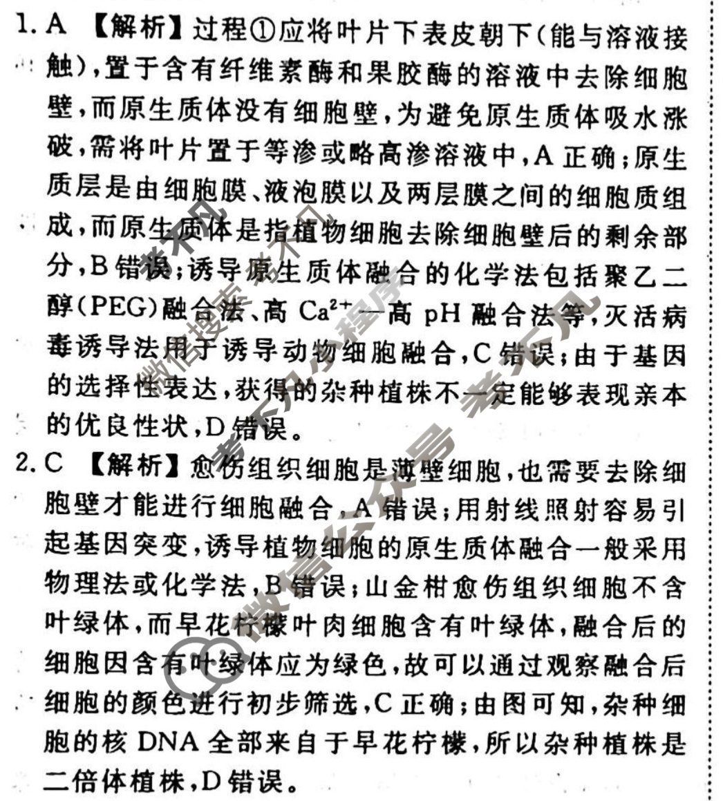 2023-2024衡水金卷先享题 高三一轮复习40分钟周测卷[广西专版]生物学(二十七)27答案