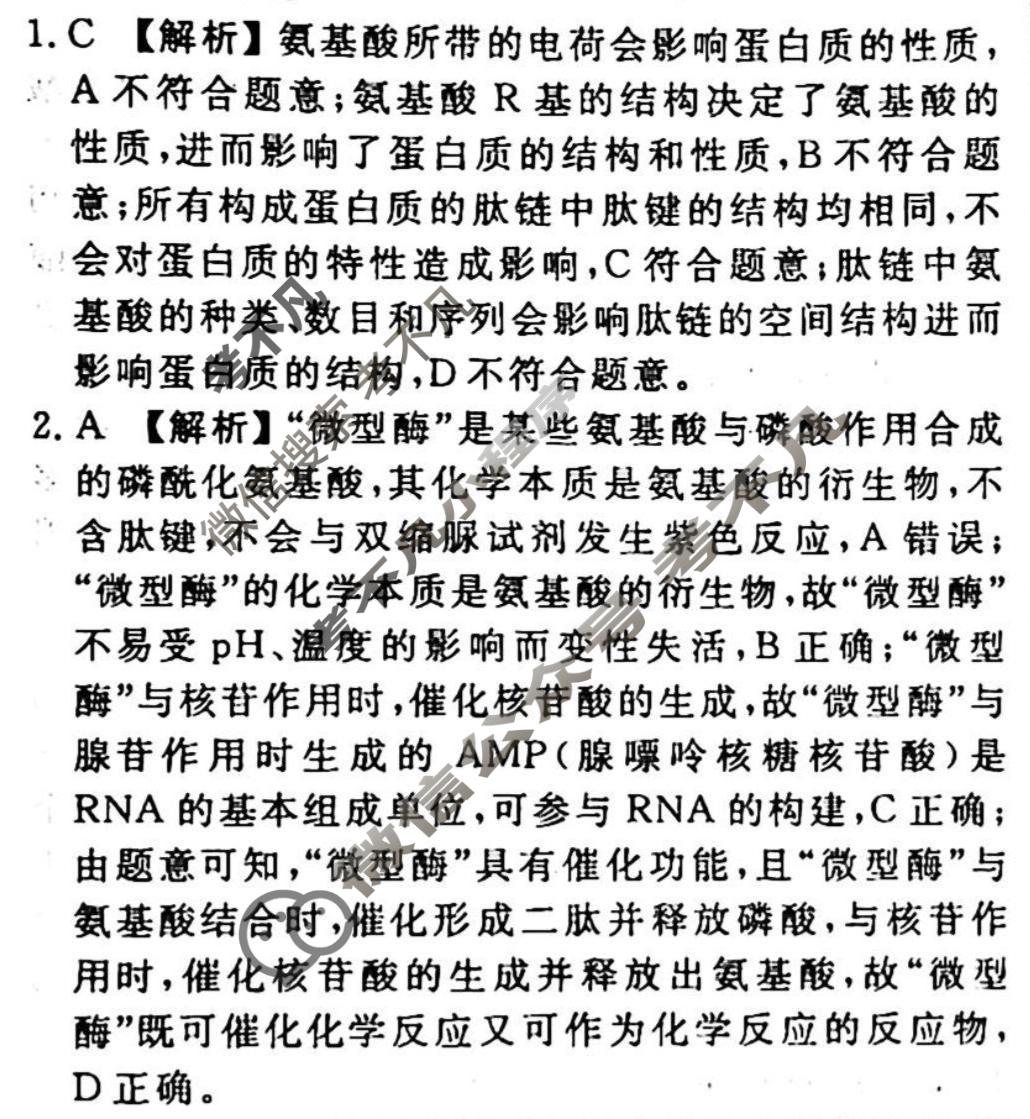 2023-2024衡水金卷先享题 高三一轮复习40分钟周测卷[山东专版]生物学(二)2答案