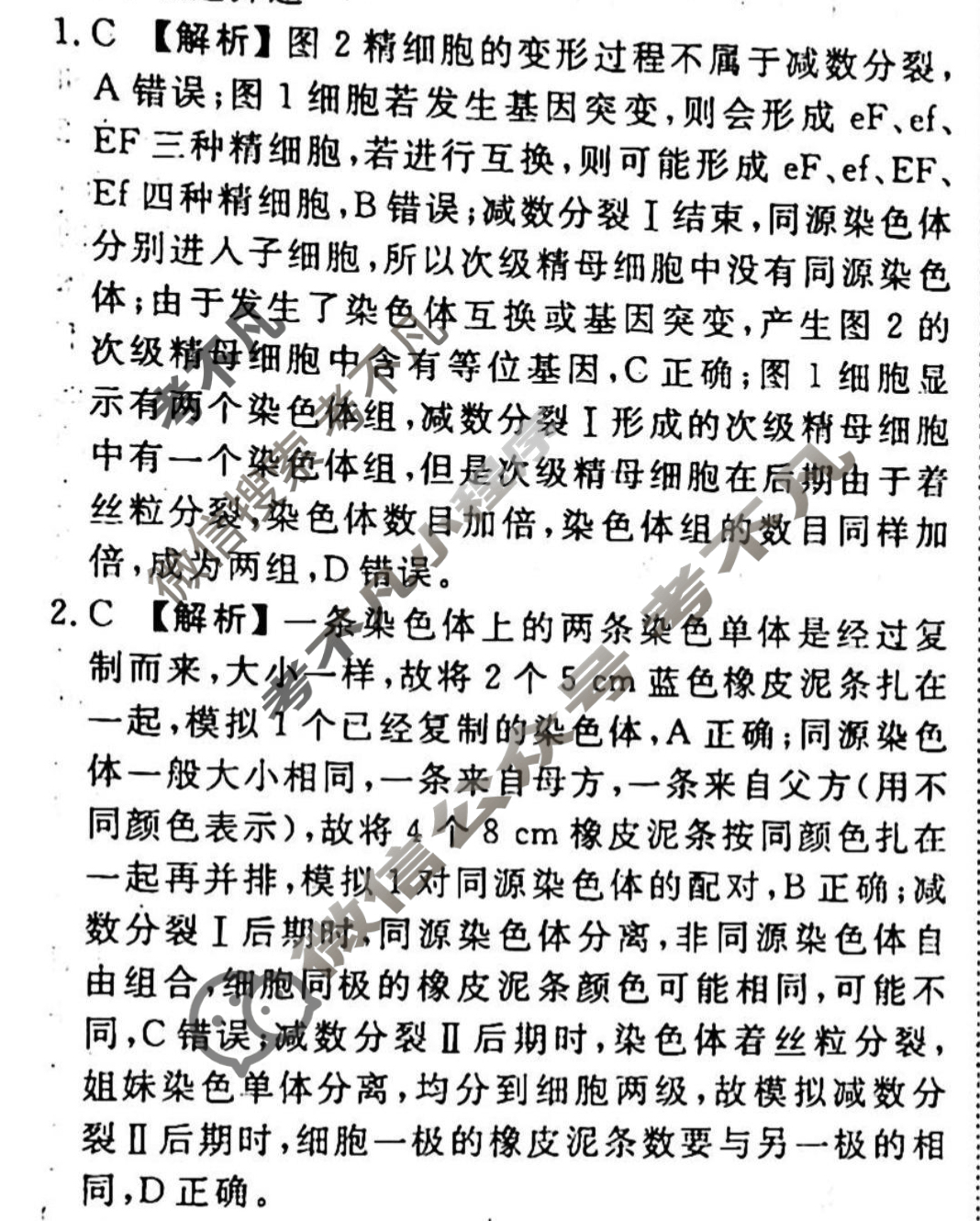 2023-2024衡水金卷先享题 高三一轮复习40分钟周测卷[山东专版]生物学(十一)11答案