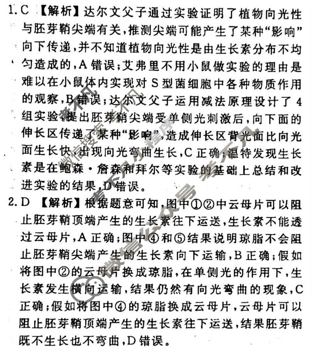 2023-2024衡水金卷先享题 高三一轮复习40分钟周测卷[山东专版]生物学(二十一)21答案