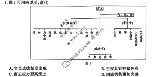 [天一大联考]2023-2024学年高中毕业班阶段性测试(一)1历史(老教材版)试题