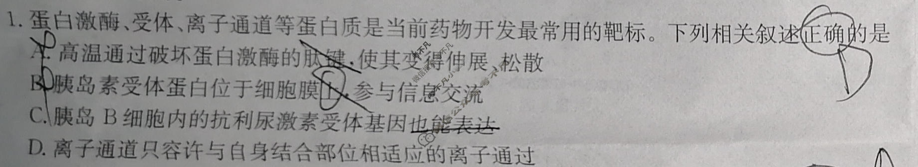 2024届全国高考分科调研模拟测试卷 [XGK☆](五)5生物试题