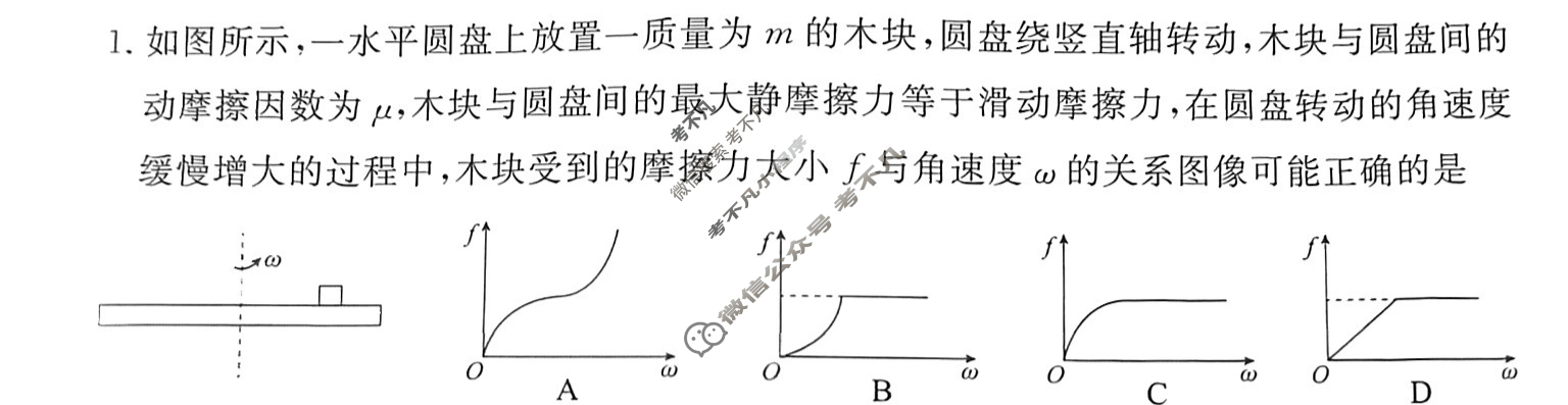衡水金卷先享题(摸底卷) 2023-2024学年度高三一轮复习摸底测试卷[广东专版] 物理(一)1试题