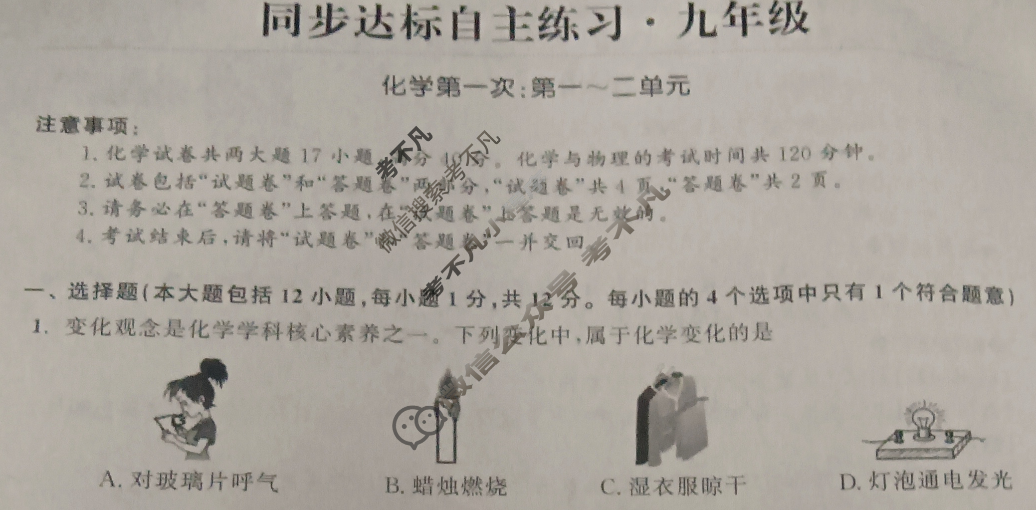 安徽省2023-2024学年第一次同步达标自主练习·九年级化学试题