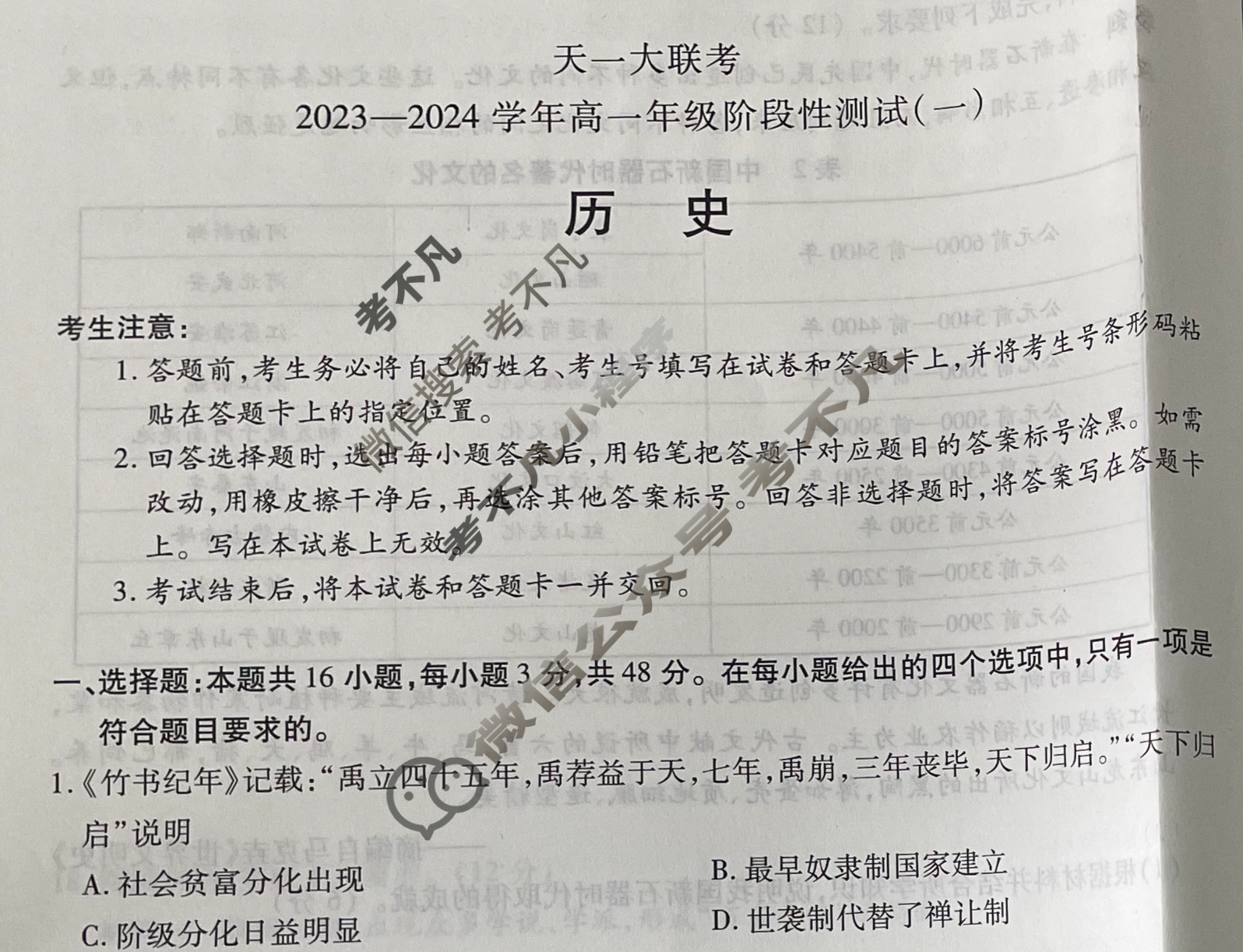 [天一大联考]2023-2024学年高一年级阶段性测试(一)1历史试题