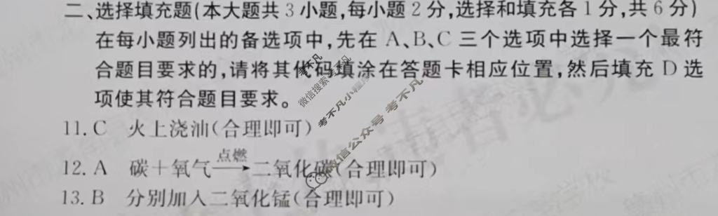 江西省2024届九年级第一次阶段适应性评估[R-PGZX A JX]化学答案