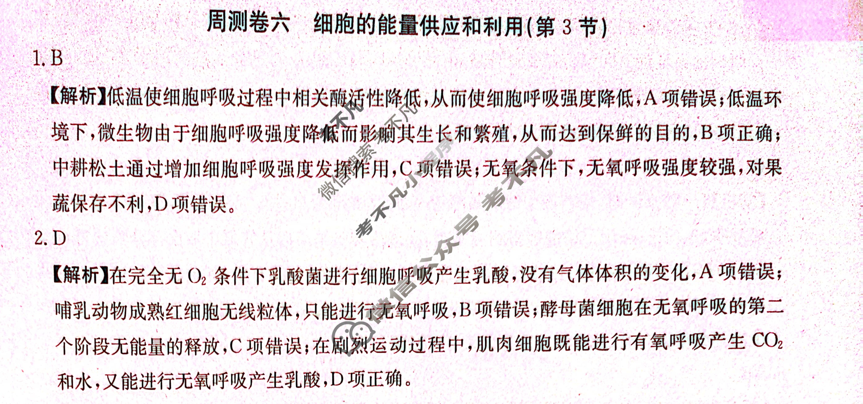 2024年高三第一轮复习周测卷[24·G3ZCJ(新高考)·生物学-R-必考-QGC]生物(六)6答案