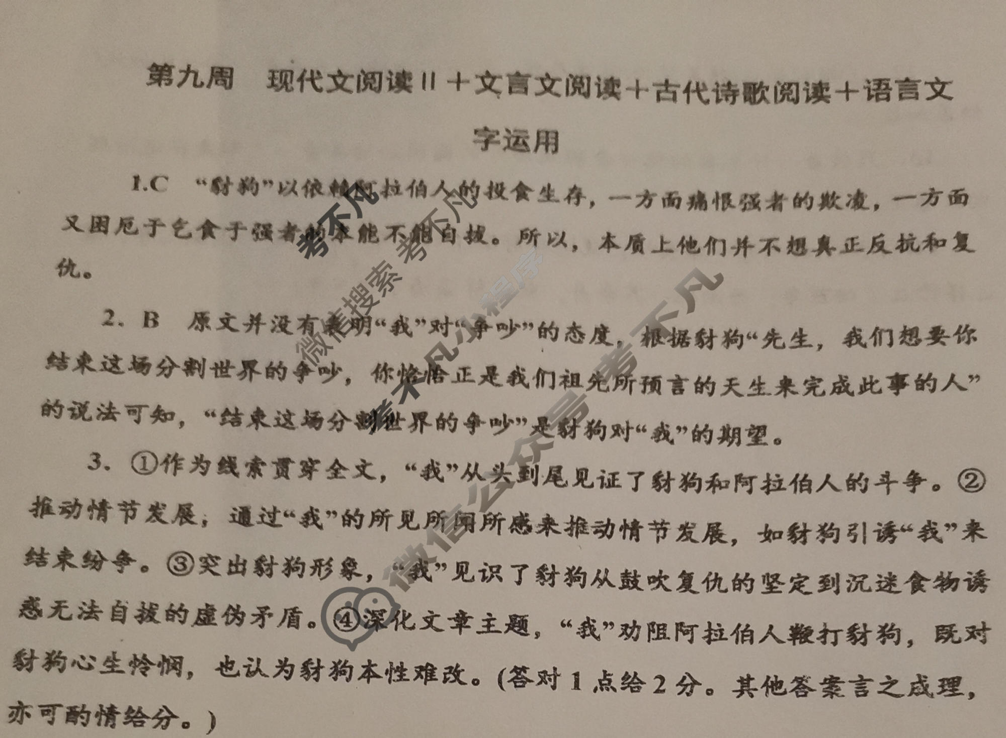 [厚德诚品]2024届周周清名师点拨卷 第(九)9周语文答案