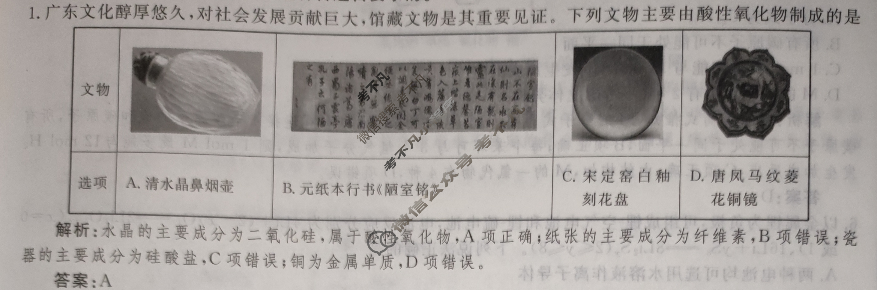 衡水金卷先享题(摸底卷) 2023-2024学年度高三一轮复习摸底测试卷[广东专版] 化学(一)1答案