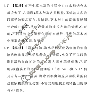 衡水金卷先享题(摸底卷) 2023-2024学年度高三一轮复习摸底测试卷[JJ·B] 理综(二)2答案