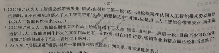 高三2024年全国高考·仿真模拟卷(四)4语文XN答案