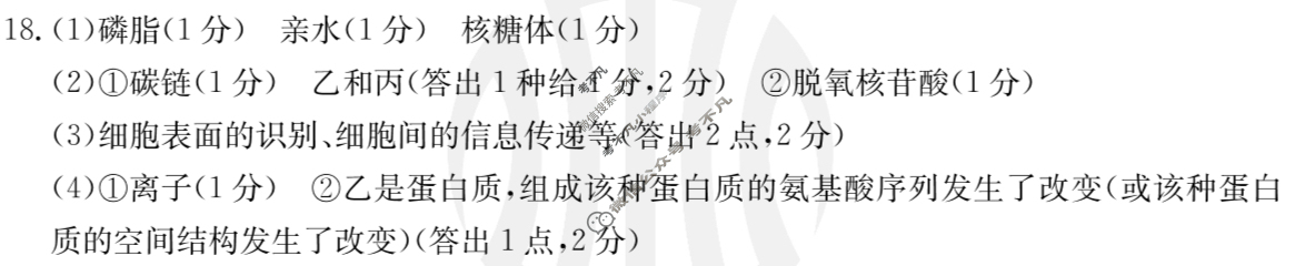 2024年重庆市高一金太阳12月联考(24-190A)生物答案