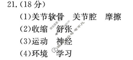 安徽省2023~2024学年度八年级上学期阶段评估(二)[3L R-AH]生物答案