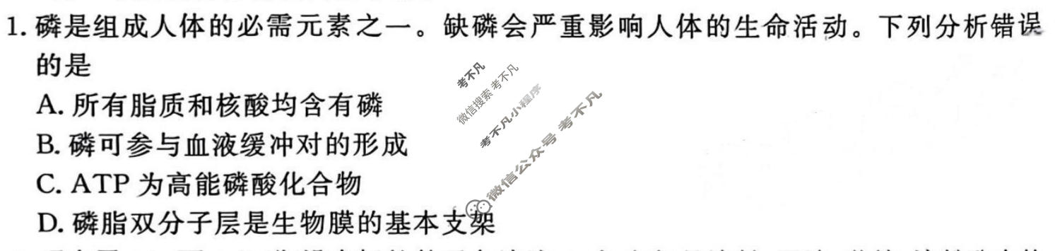 2024年衡水金卷先享题 高三一轮复习夯基卷[安徽专版XD]生物学(一)1试题