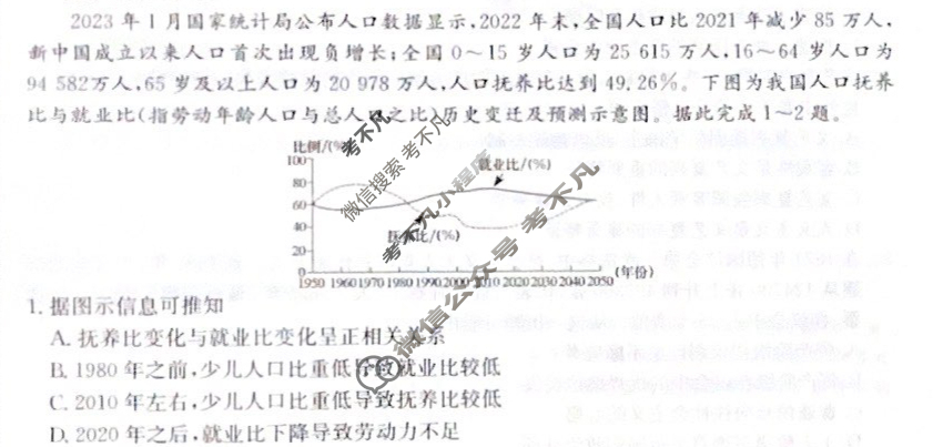 [百校名师]2024普通高中高考模拟信息卷(一)1文科综合X试题