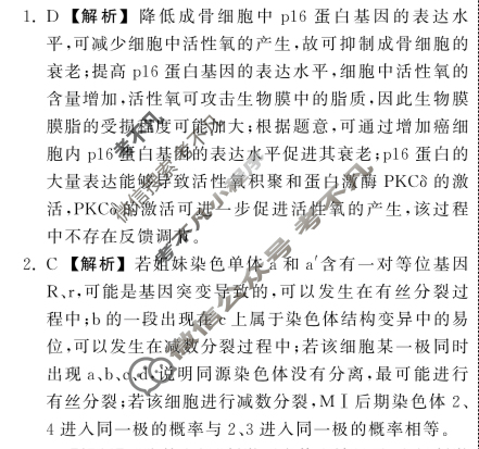 2024届衡中同卷 调研卷[新教材版B]理科综合(四)4答案