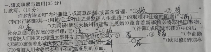 安徽省2024届九年级阶段评估(二)[3LR]语文试题