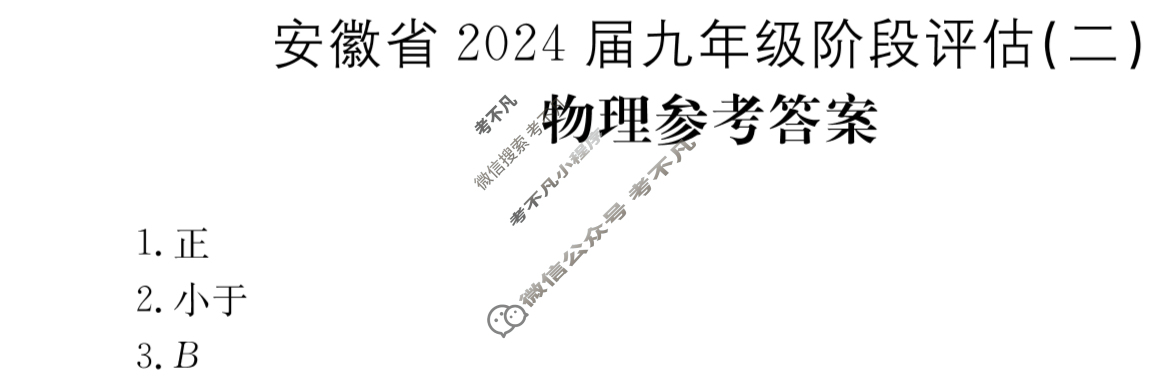 安徽省2024届九年级阶段评估(二)[3LHKB]物理答案