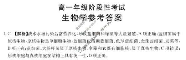 广西省2024届高一年级金太阳阶段性考试(24-200A)生物答案