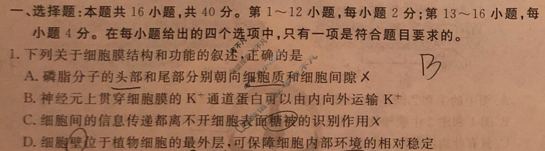 2024年衡水金卷先享题 高三一轮复习夯基卷[广东专版]生物学(三)3试题