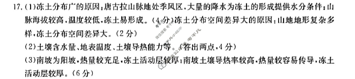 福建省2024届高三金太阳12月联考(24-254C)地理答案