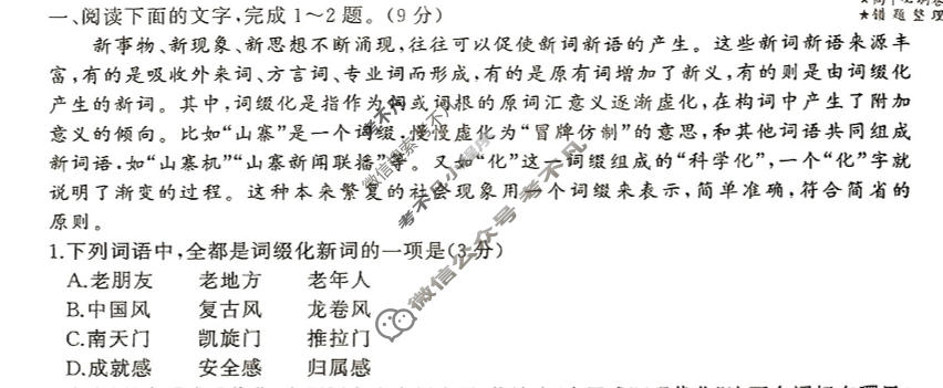 衡中同卷 2023-2024学年度高考总复习专题卷[新高考版]语文(十二)12试题