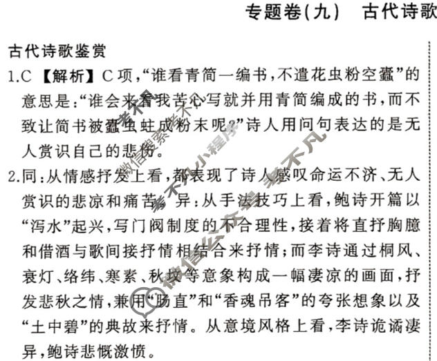衡中同卷 2023-2024学年度高考总复习专题卷[新高考版]语文(九)9答案