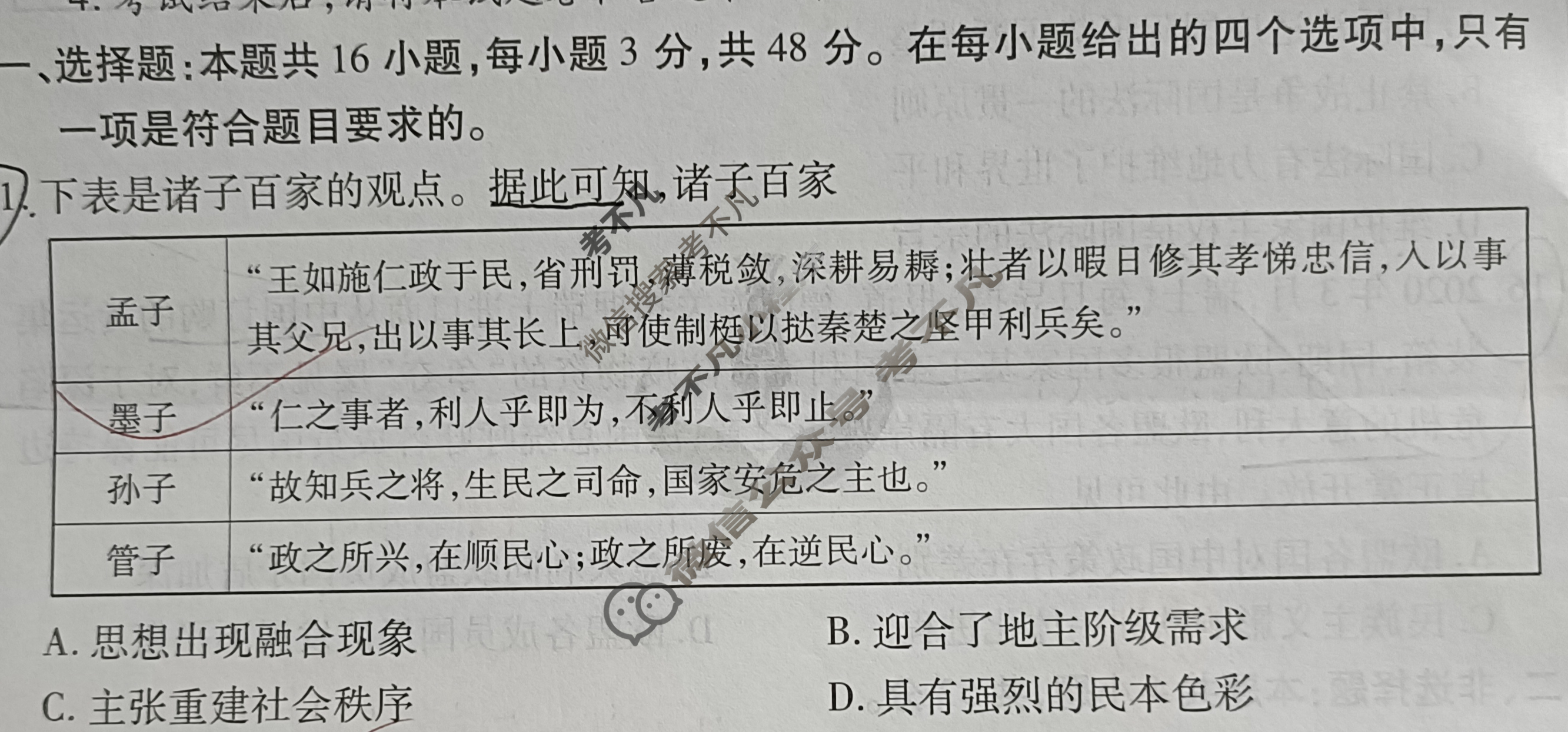 衡水金卷先享题(摸底卷) 2023-2024学年度高三一轮复习摸底测试卷[吉林专版] 历史(二)2试题